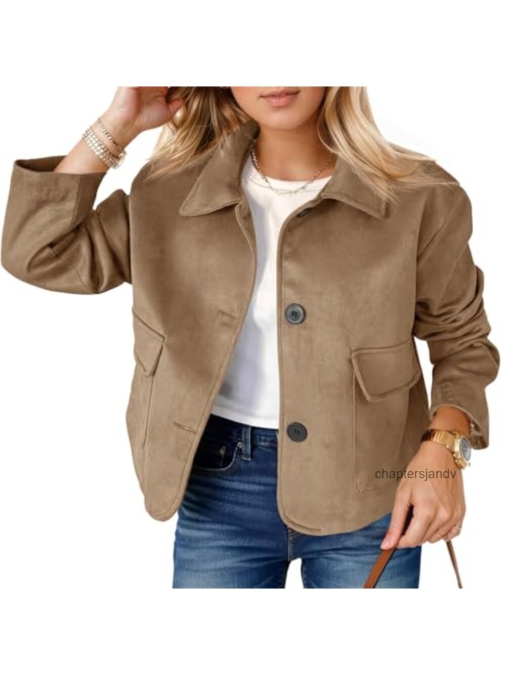 Faux Suede Leather Jacket Womens Cropped Button Down Casual Shacket